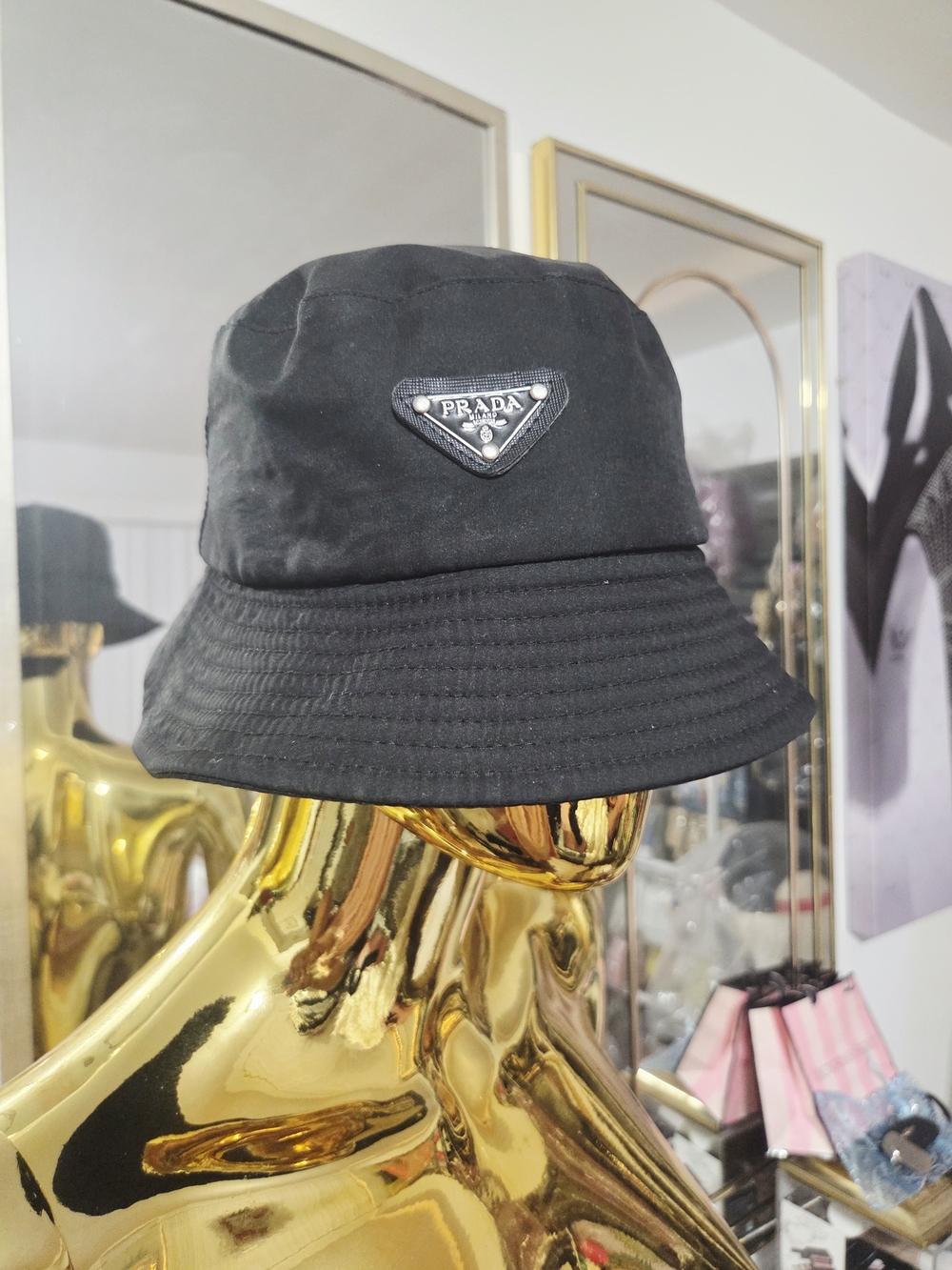 Prada Black Re-Nylon Bucket Hat with Triangle Logo